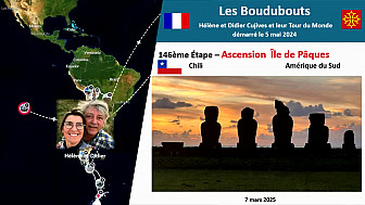 Acteurs-Locaux 'Les Boudubouts' 146ème étape au CHILI - coucher du soleil sur le site de Ahu Tahai sur l'Île de Pâques